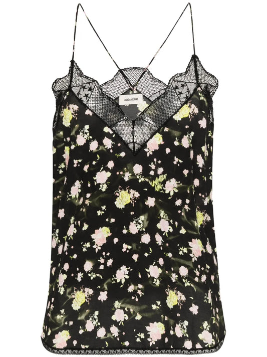 Floral-Print Crepe Top
