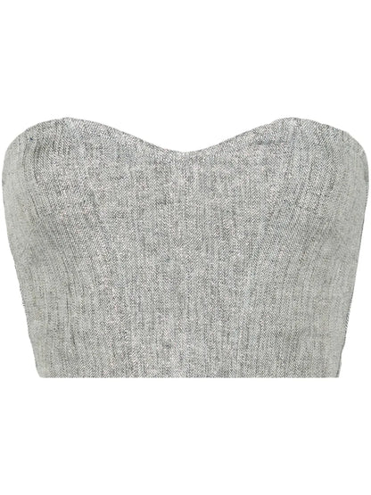 Chevron-Knit Lurex Strapless Top