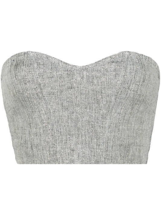 Chevron-Knit Lurex Strapless Top