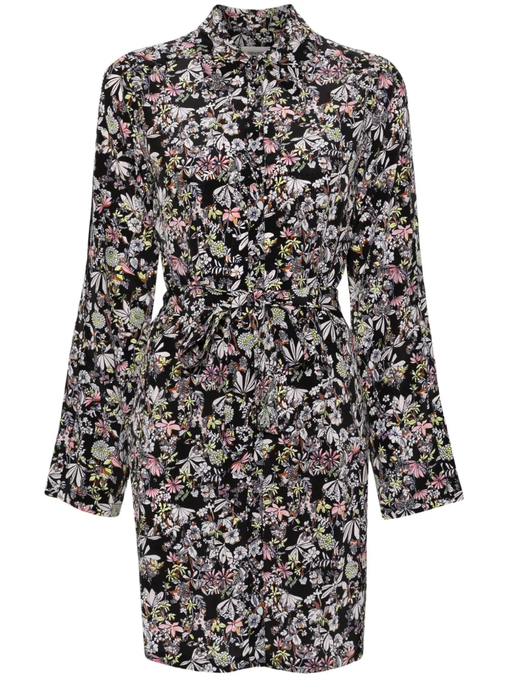 Botanical-Print Silk Shirtdress