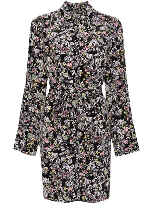 Botanical-Print Silk Shirtdress