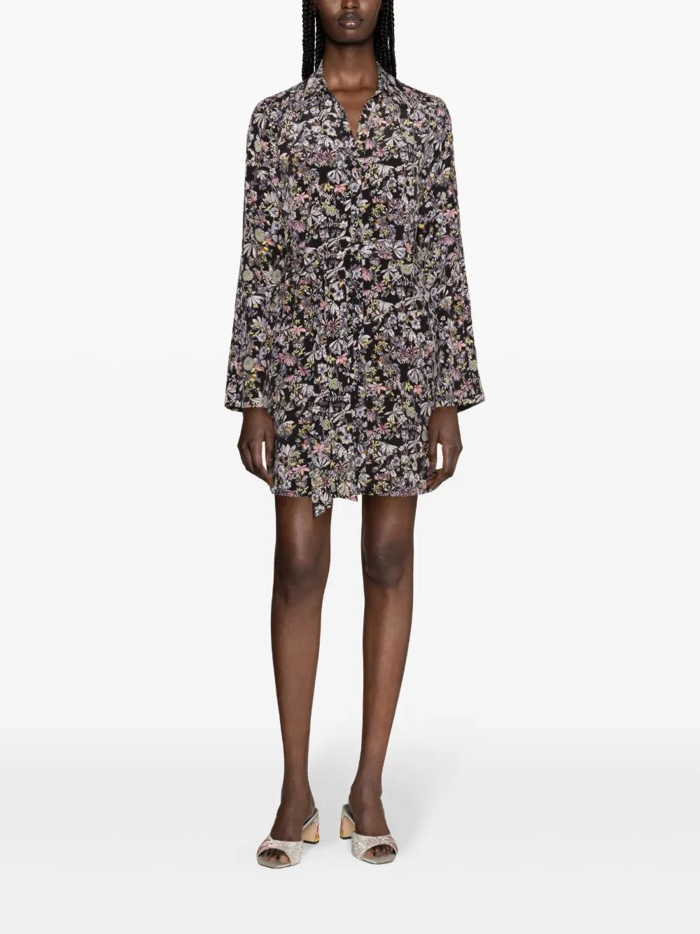 Botanical-Print Silk Shirtdress
