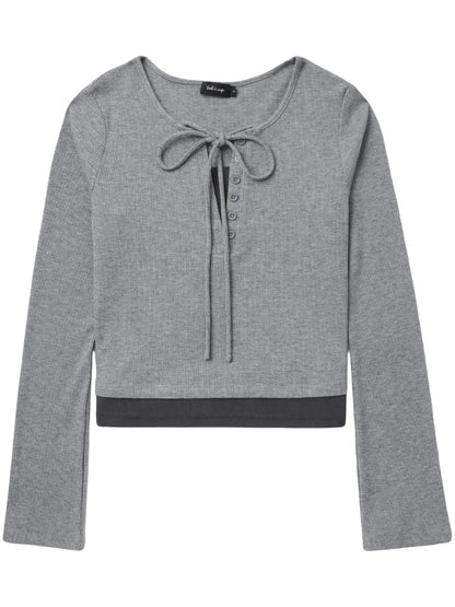 Bow-Embellished Ribbed Top