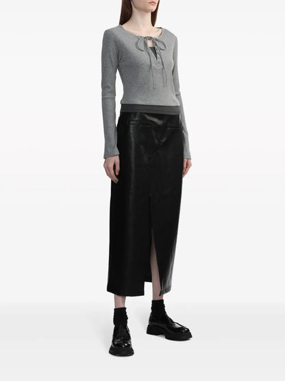 Bow-Embellished Ribbed Top