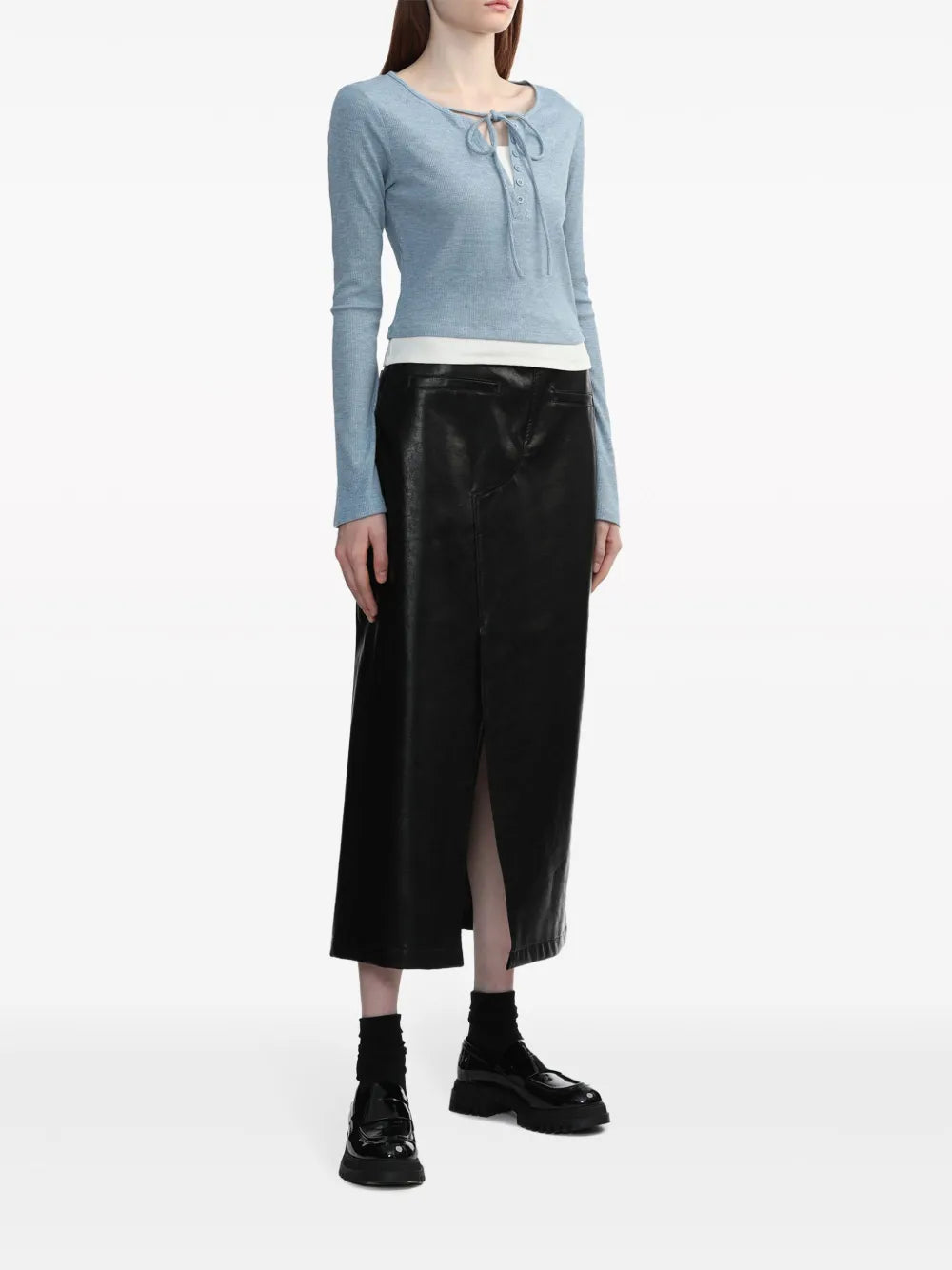 Bow-Embellished Ribbed Top