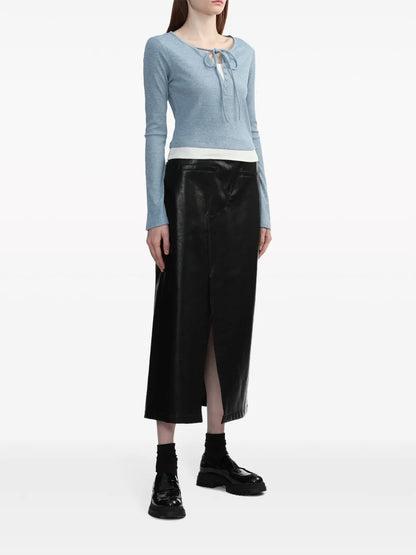 Bow-Embellished Ribbed Top