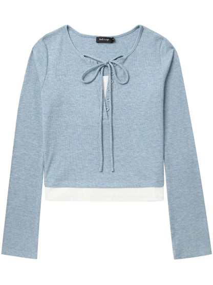 Bow-Embellished Ribbed Top