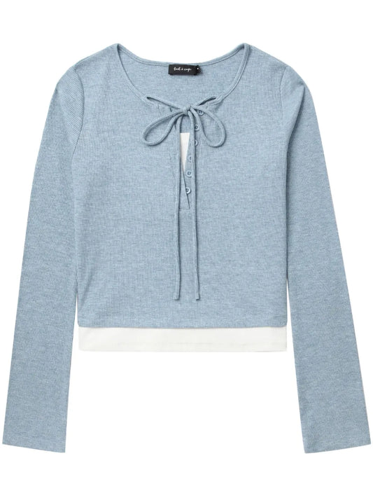 Bow-Embellished Ribbed Top