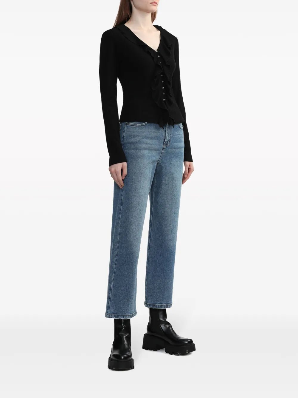 Ruffled Ribbed Cardigan