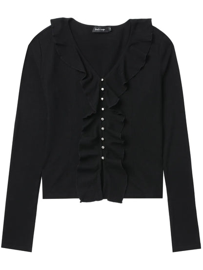 Ruffled Ribbed Cardigan