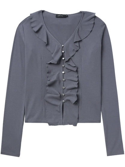 Ruffled Ribbed Cardigan