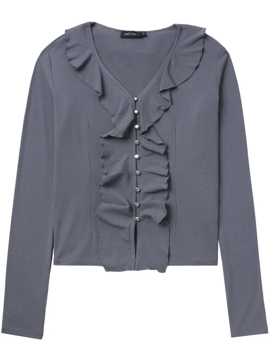 Ruffled Ribbed Cardigan