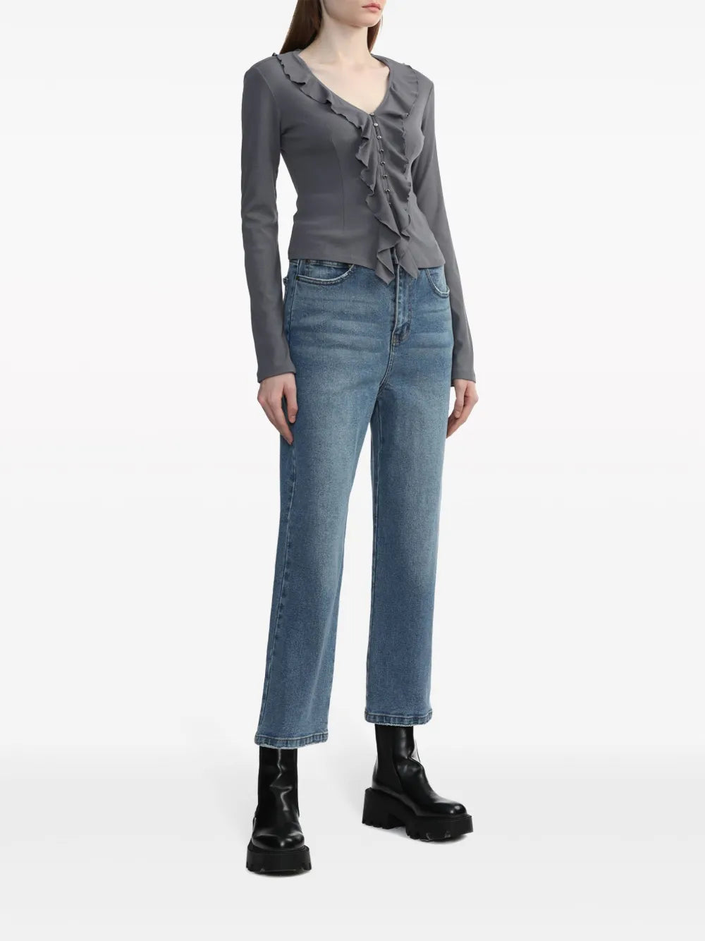 Ruffled Ribbed Cardigan