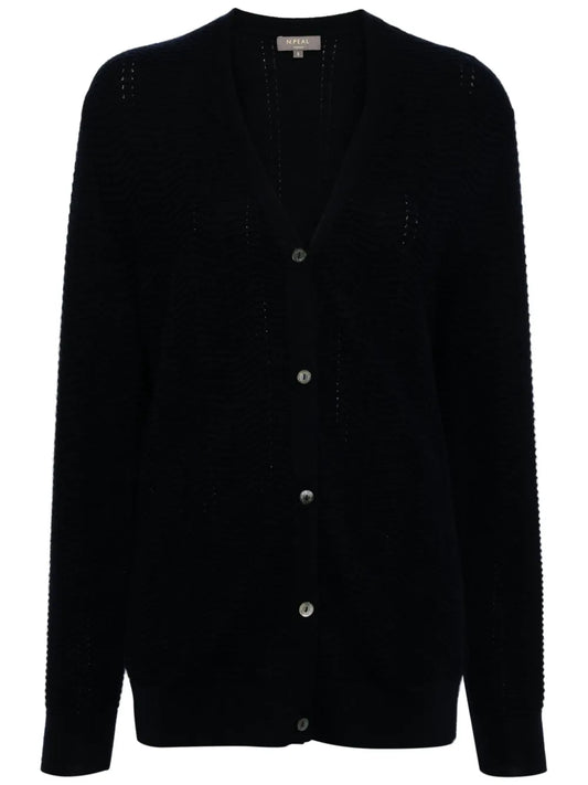 V-Neck Open-Knit Cardigan
