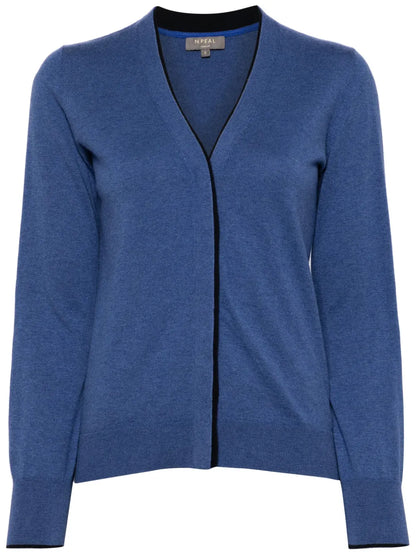 Contrasting-Border Cotton-Cashmere Cardigan