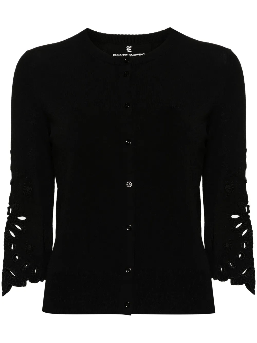 Broderie-Anglaise Ribbed-Knit Cardigan