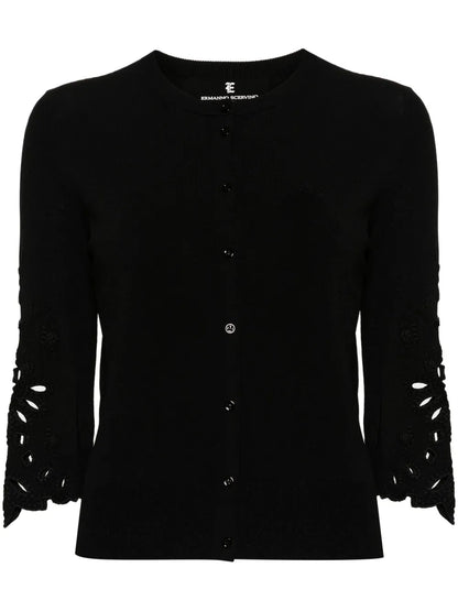 Broderie-Anglaise Ribbed-Knit Cardigan