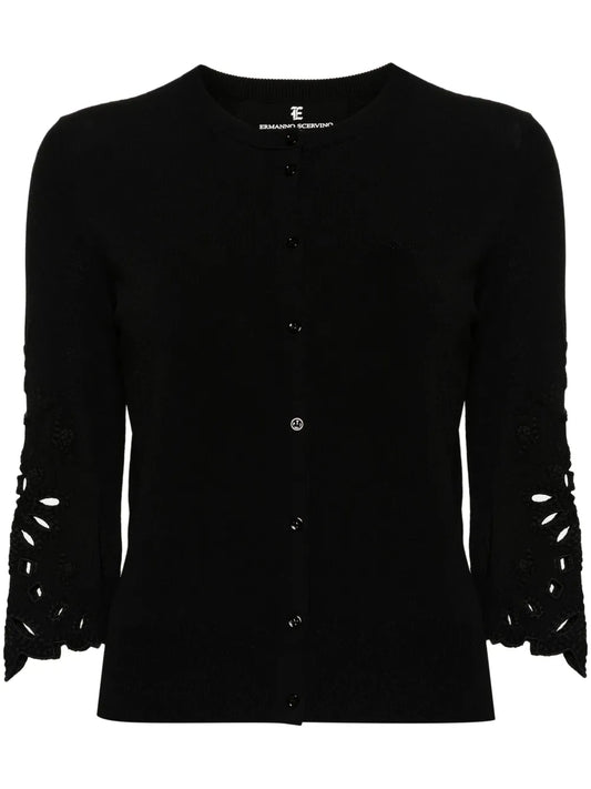 Broderie-Anglaise Ribbed-Knit Cardigan