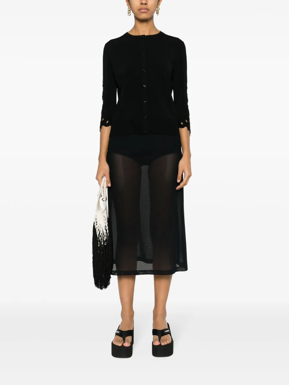 Broderie-Anglaise Ribbed-Knit Cardigan