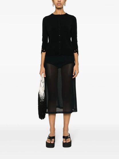 Broderie-Anglaise Ribbed-Knit Cardigan