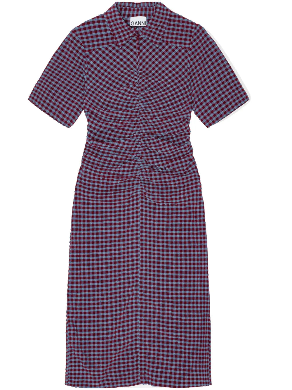 Gathered Checked Midi Dress