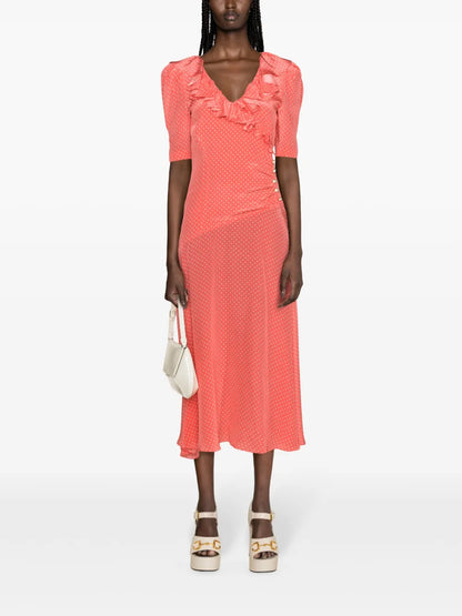 Polka-Dot Silk Midi Dress