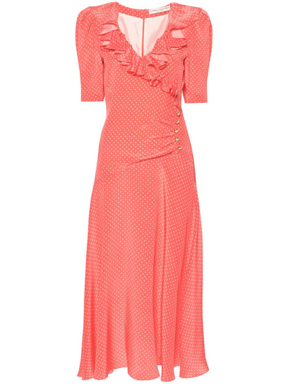 Polka-Dot Silk Midi Dress