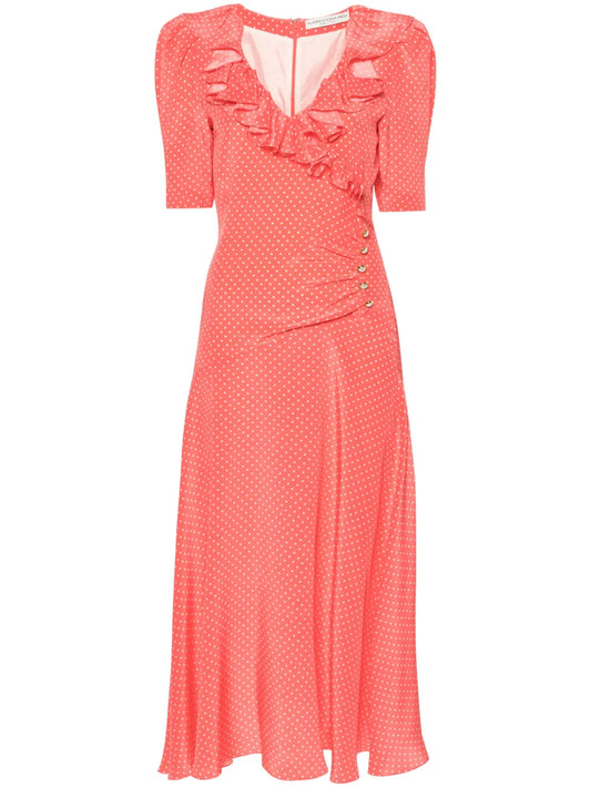 Polka-Dot Silk Midi Dress