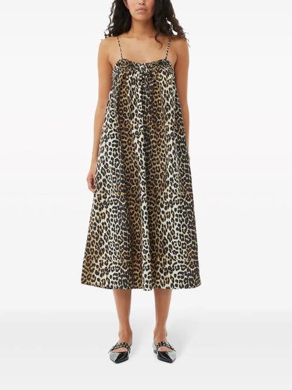 Leopard-Print Cotton Midi Dress