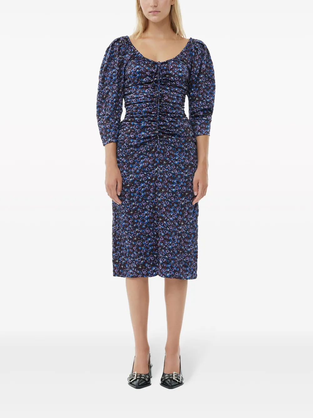 Gathered Satin Midi Dress