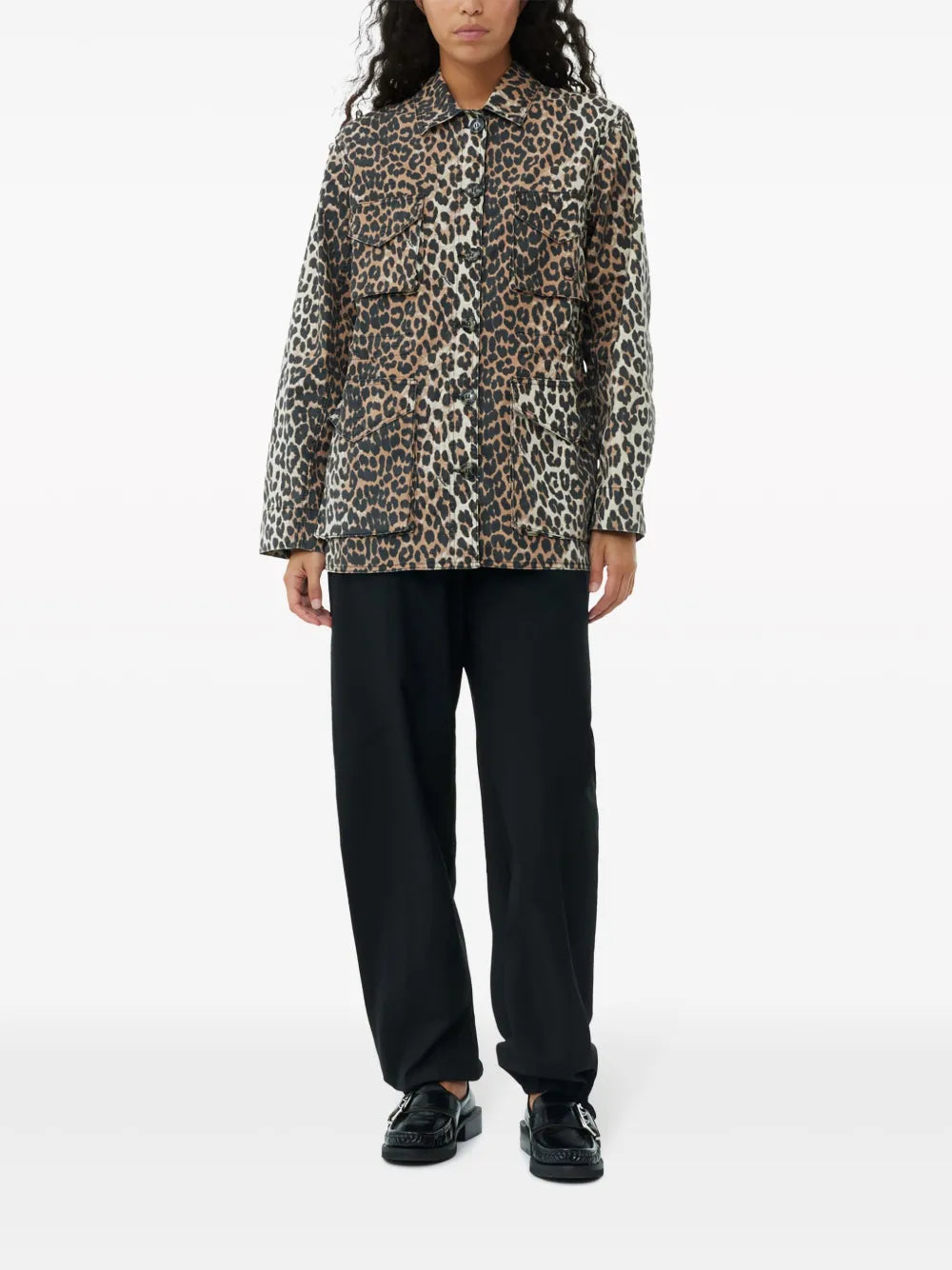 Leopard-Print Canvas Shirt Jacket