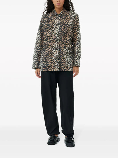 Leopard-Print Canvas Shirt Jacket