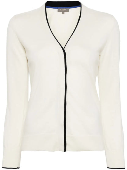Contrast-Trim V-Neck Cardigan
