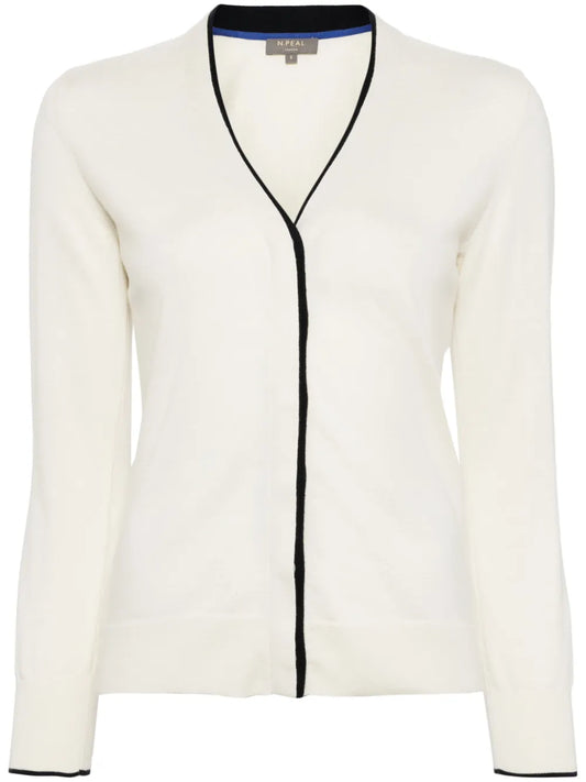 Contrast-Trim V-Neck Cardigan