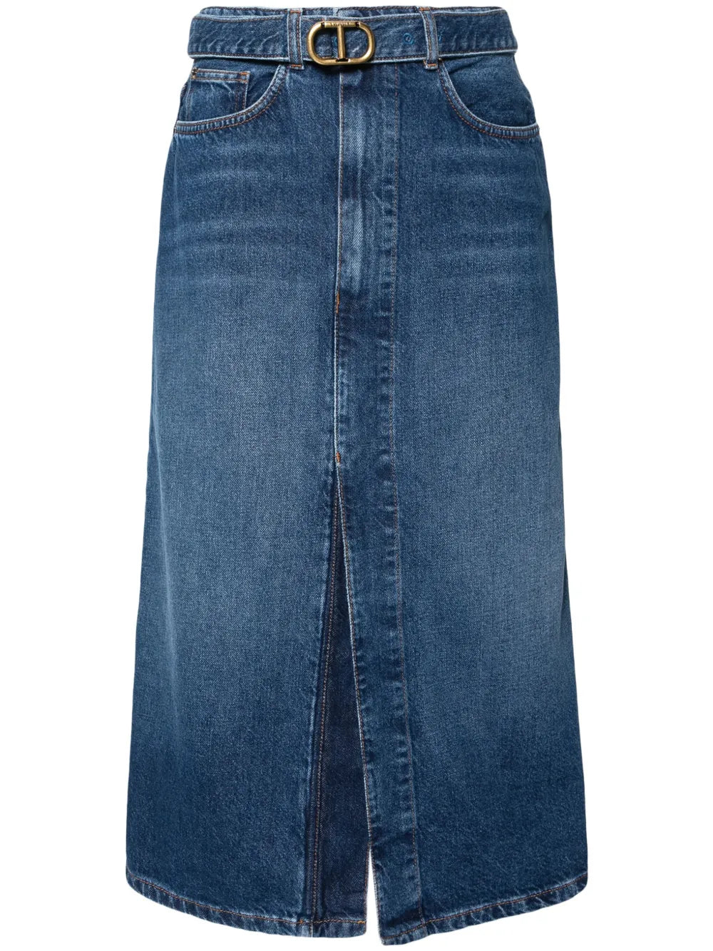 Belted Midi Denim Skirt