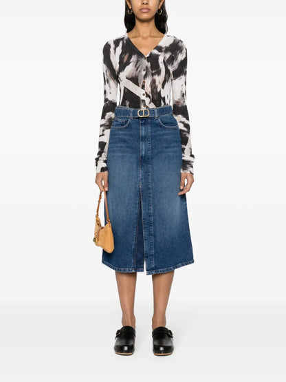 Belted Midi Denim Skirt