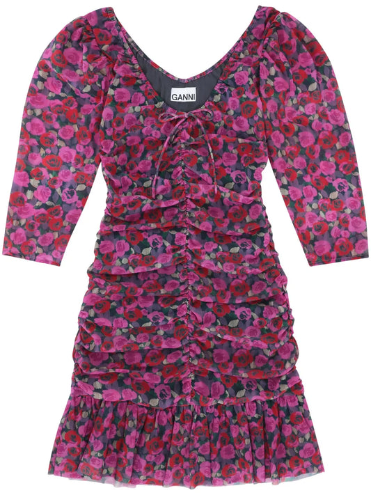 Ruched Mesh Minidress