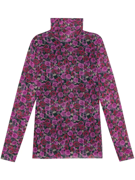Floral-Print Mesh Top