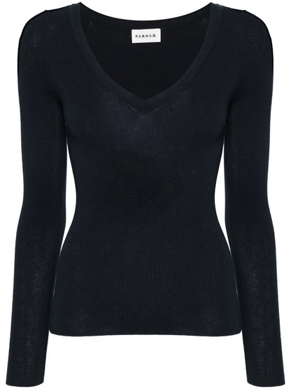 V-Neck Ribbed-Knit Top