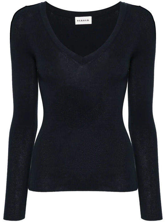V-Neck Ribbed-Knit Top
