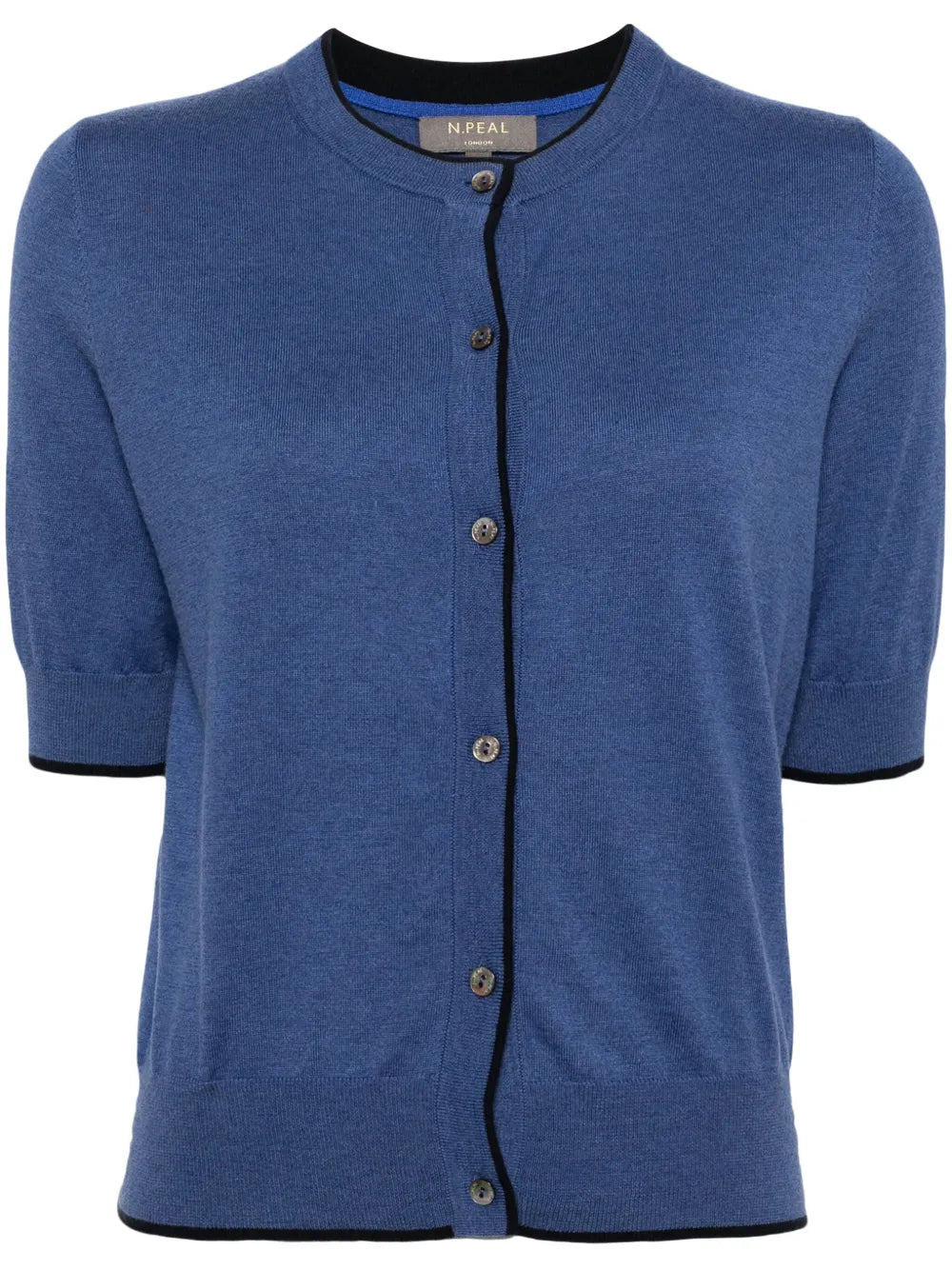 Contrast-Trim Button-Up Cardigan