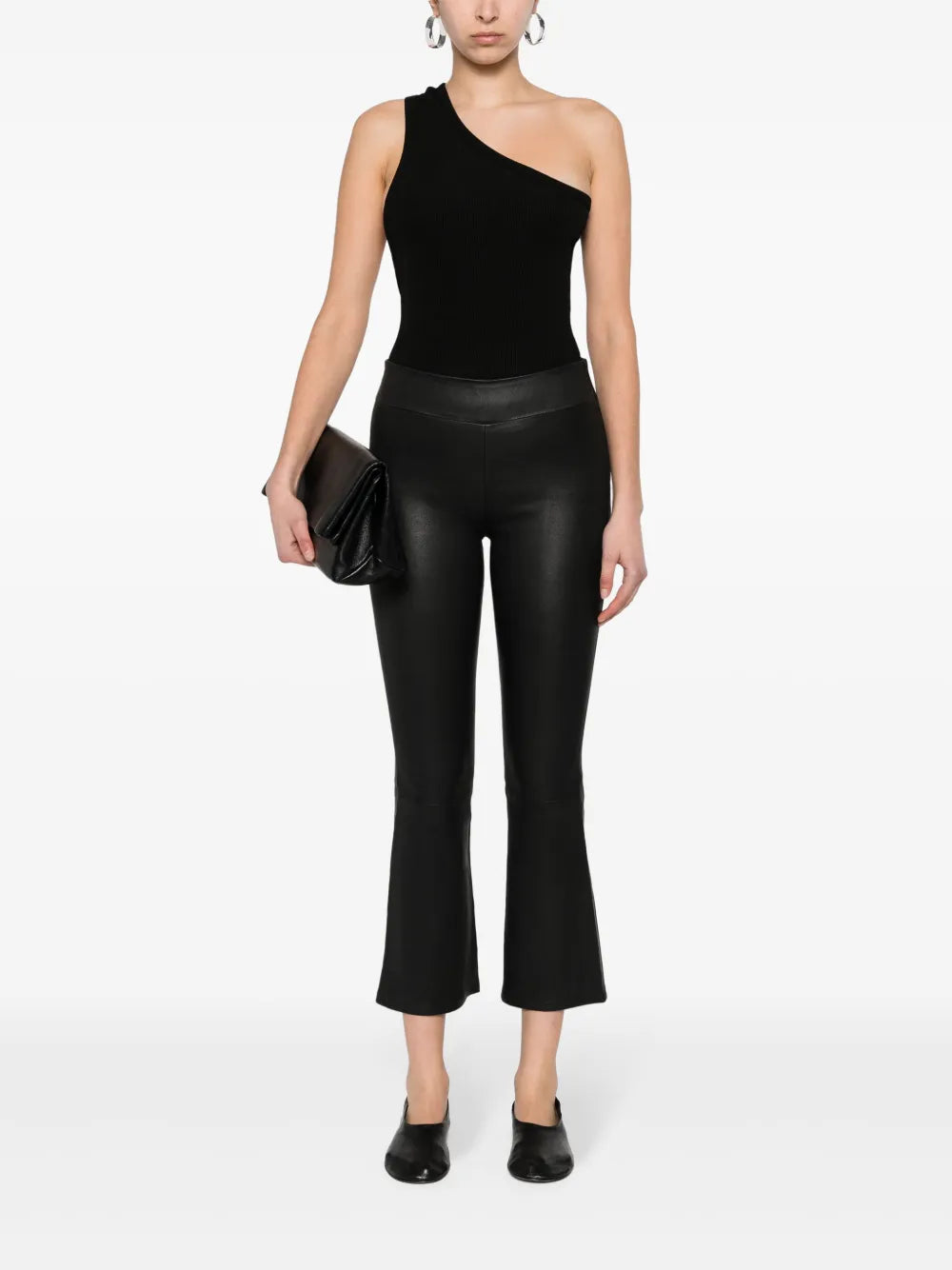 Flared Cropped Leather Trousers