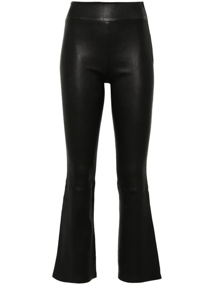 Flared Cropped Leather Trousers