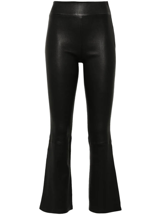 Flared Cropped Leather Trousers