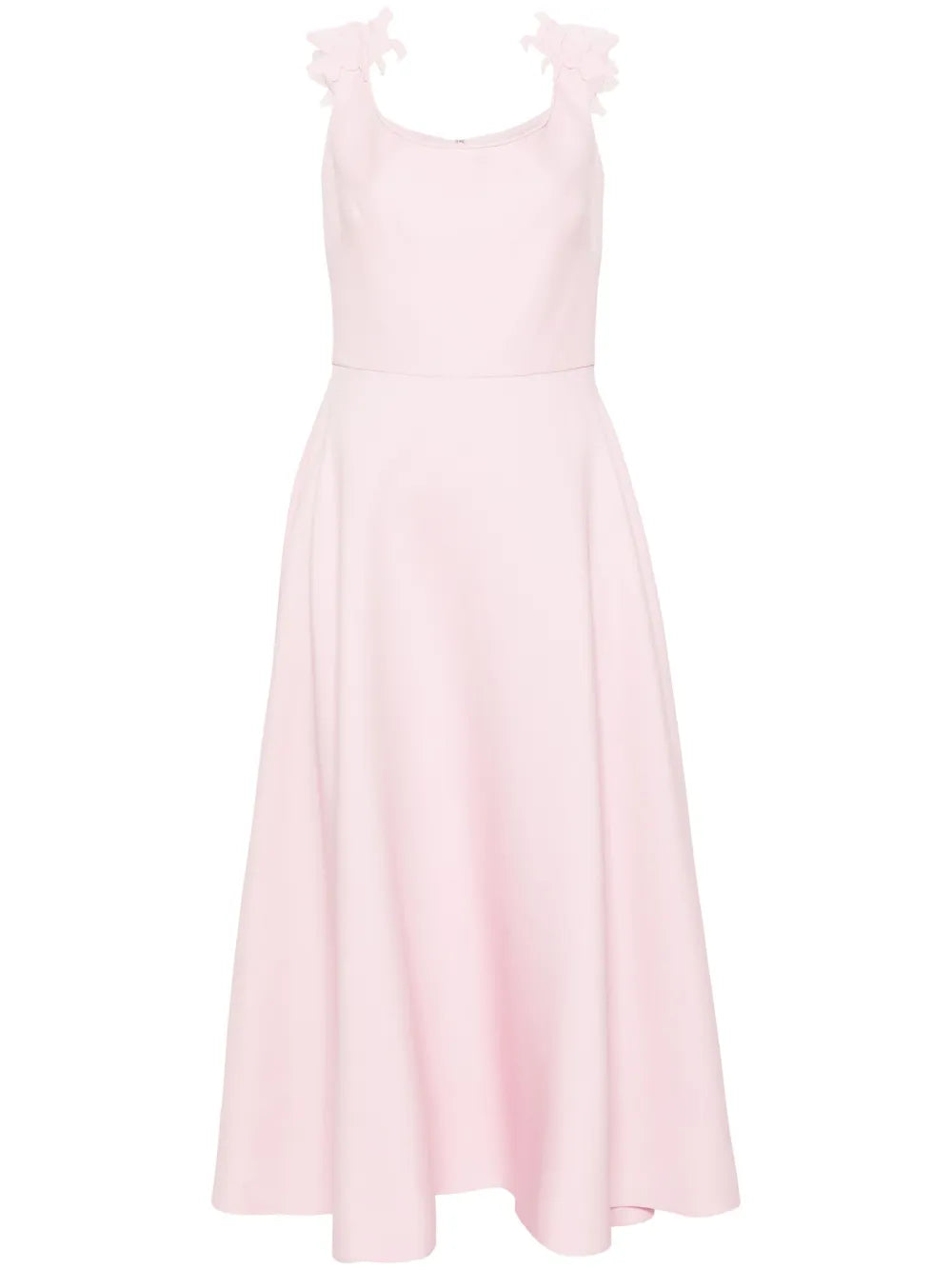 Floral-Appliqué Flared Midi Dress