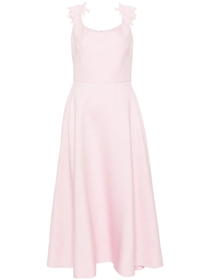 Floral-Appliqué Flared Midi Dress