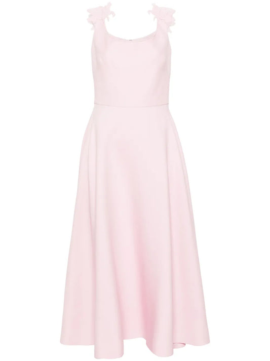 Floral-Appliqué Flared Midi Dress