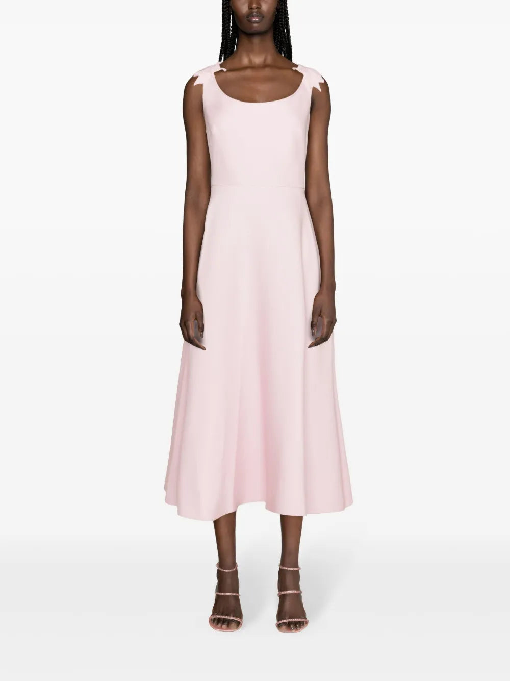 Floral-Appliqué Flared Midi Dress