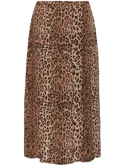 Leopard-Print Pleated Midi Skirt