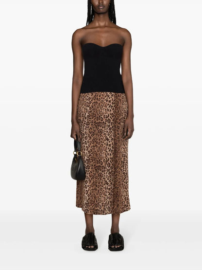 Leopard-Print Pleated Midi Skirt